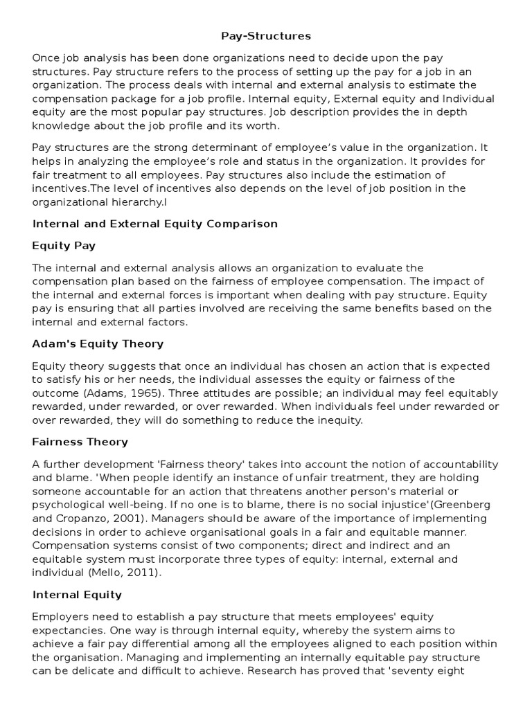 internal and external equity in compensation management pdf describe the strategy you would take to correct the internal equity issue